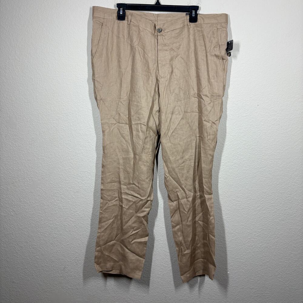 Tasso Elba Island Mens W38 L32 Linen Chino Pants Safari Tan Straight Mid Rise